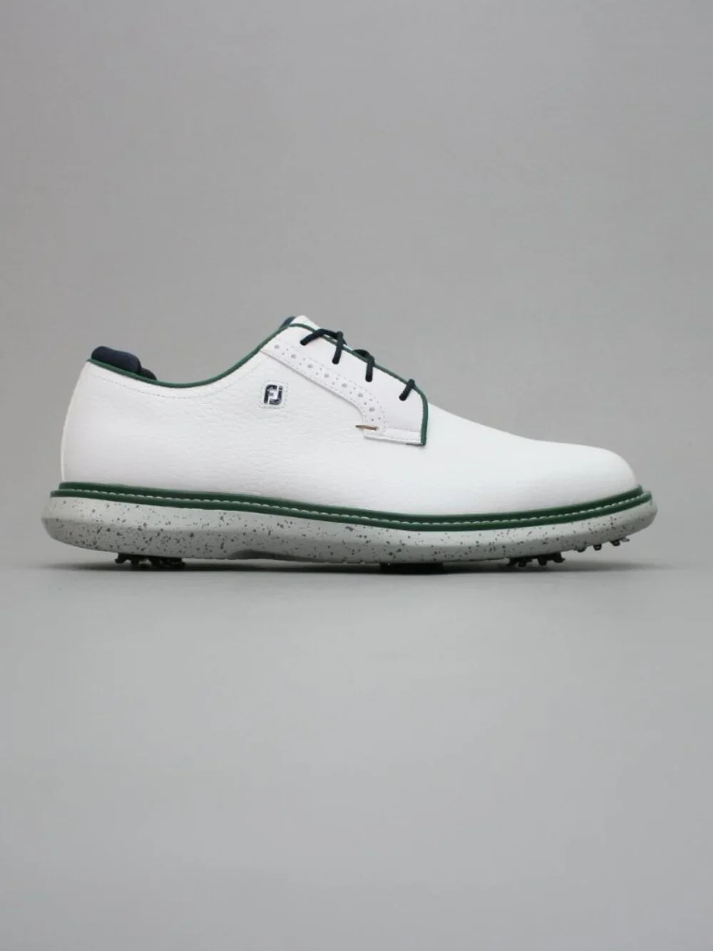 FootJoy Men's 9 Traditions Blucher Grounds Spiked White Green Golf Shoes - 57967